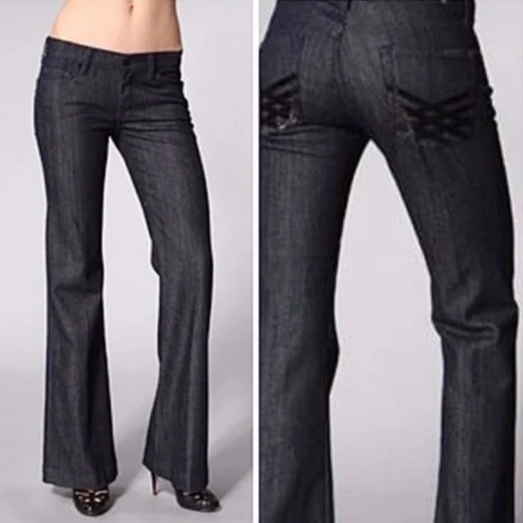 7 For All Mankind Dojo Wide Leg Flare Jeans Size 29 Vintage Y2K Lattice Pockets - Picture 1 of 16
